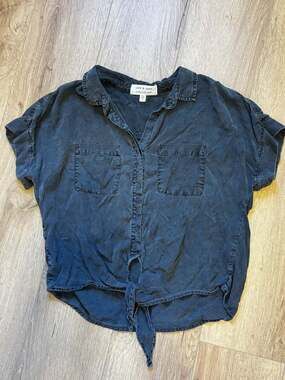 Cloth & Stone Tencel Short Sleeve Tie Front Button Down Shirt Size L
